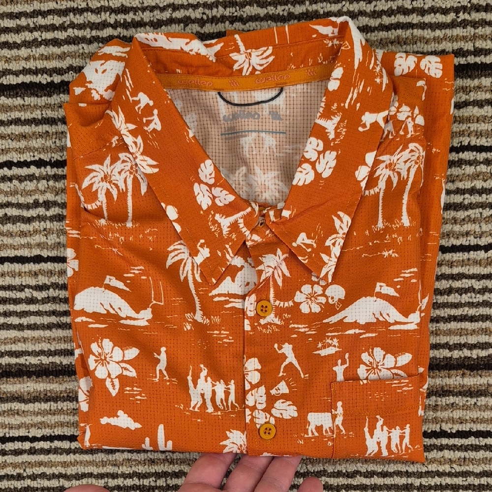 WELLEN Airweave Performance UT Texas Longhorns Orange‎ Sz L Hawaiian Shirt NEW